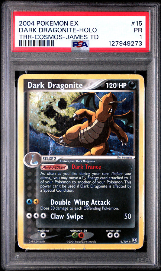 Dark Dragonite Holo Cosmos PSA 1 2004 Pokemon Ex Team Rocket Returns #15