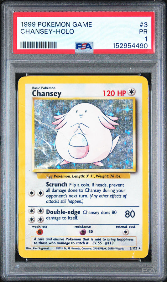 Chansey Holo PSA 1 1999 Pokemon Base Set #3