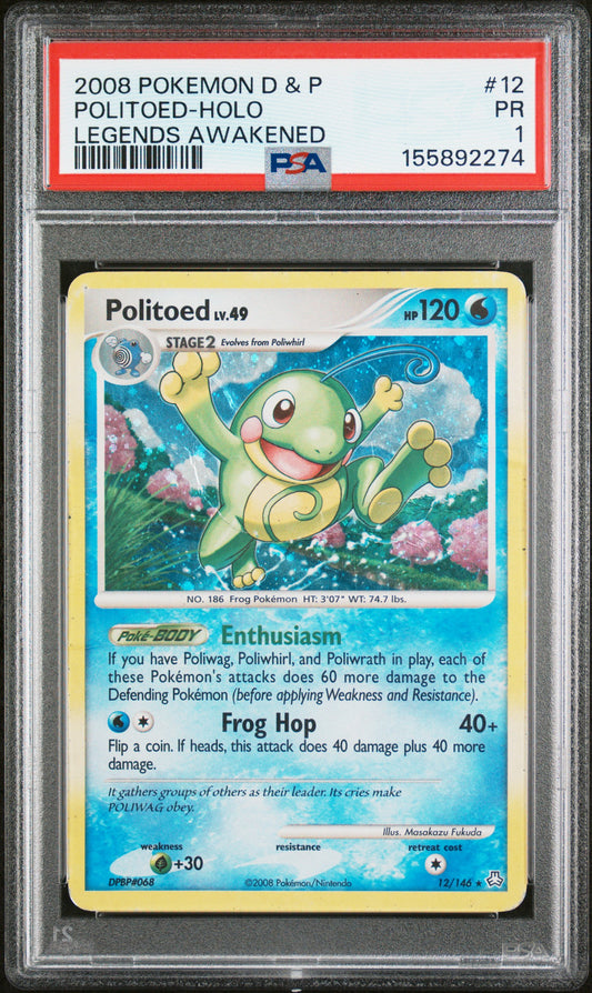 Politoed Holo PSA 1 2008 Diamond & Pearl Legends Awakened #12 POP 1