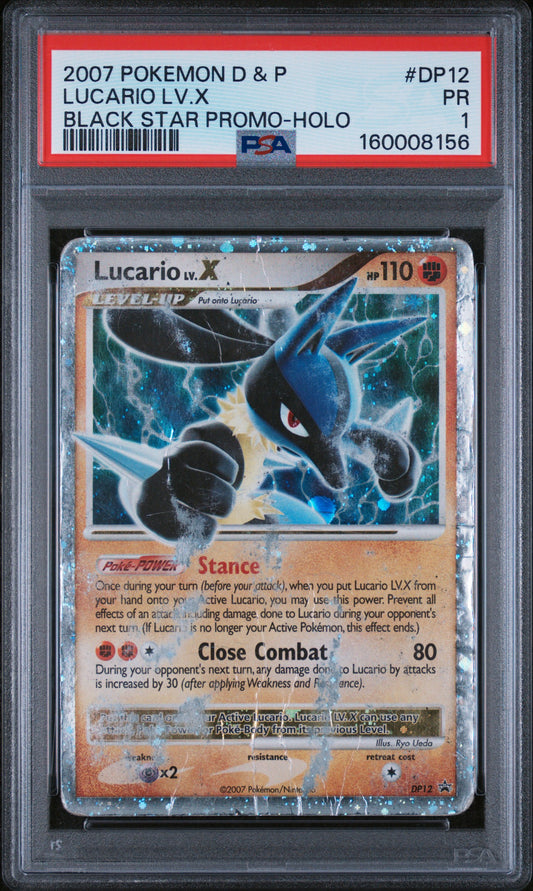 Lucario Lv X Holo PSA 1 Pokemon Diamond & Pearl Black Star Promo #DP12 LOW POP