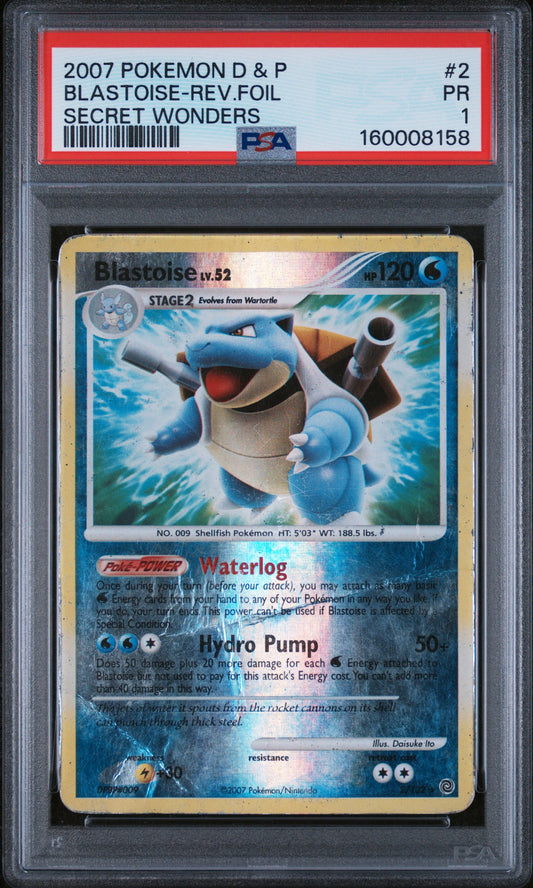 Blastoise Reverse Holo PSA 1 2007 Diamond & Pearl Secret Wonders #2 POP 3