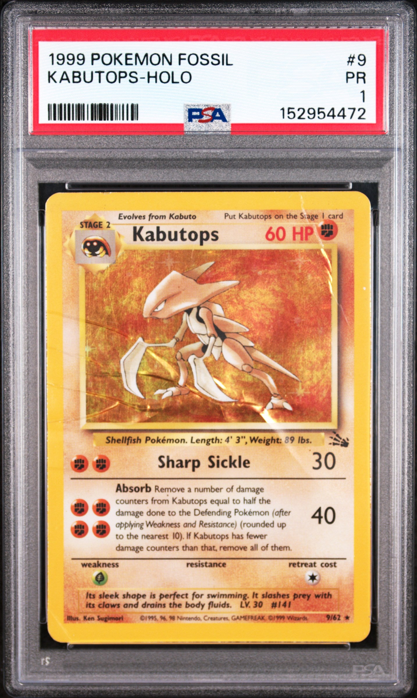 Kabutops Holo PSA 1 1999 Pokemon Fossil #9 LOW POP