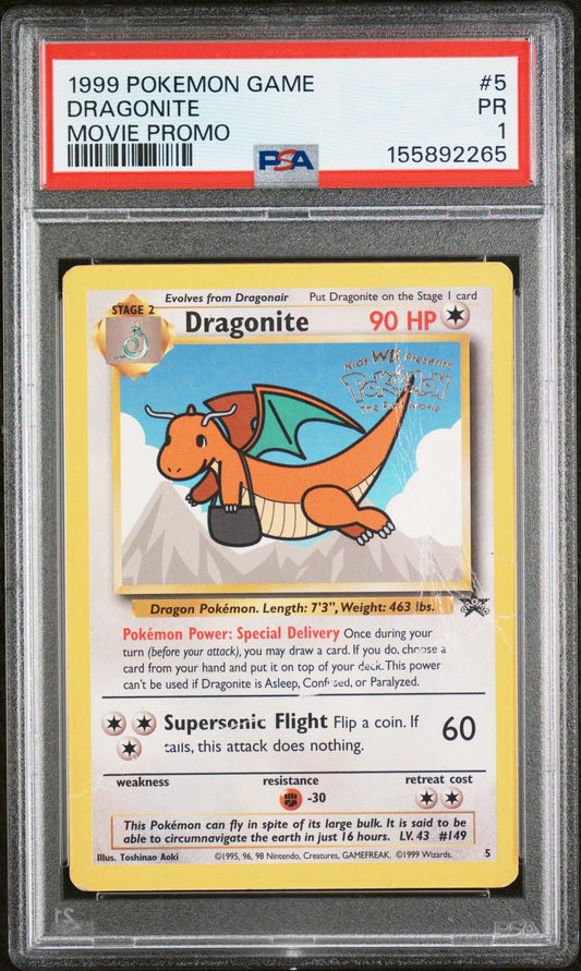 Dragonite PSA 1 1999 Pokemon Game Movie Promo #5 LOW POP