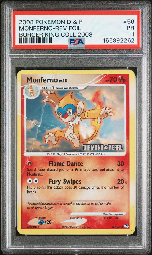 Monferno Reverse Holo PSA 1 2007 Burger King Promo Diamond & Pearl #56 POP 2