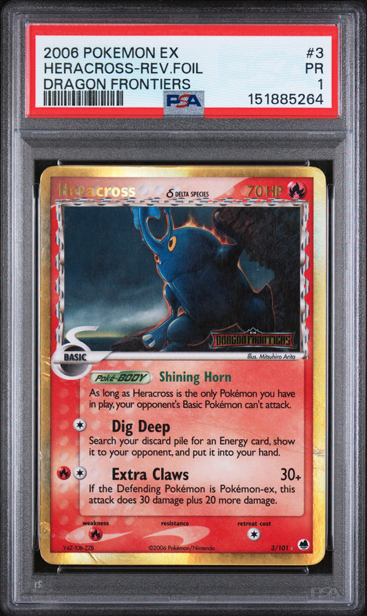 Heracross Reverse Holo PSA 1 2006 Pokemon Ex Dragon Frontiers #3 POP 7