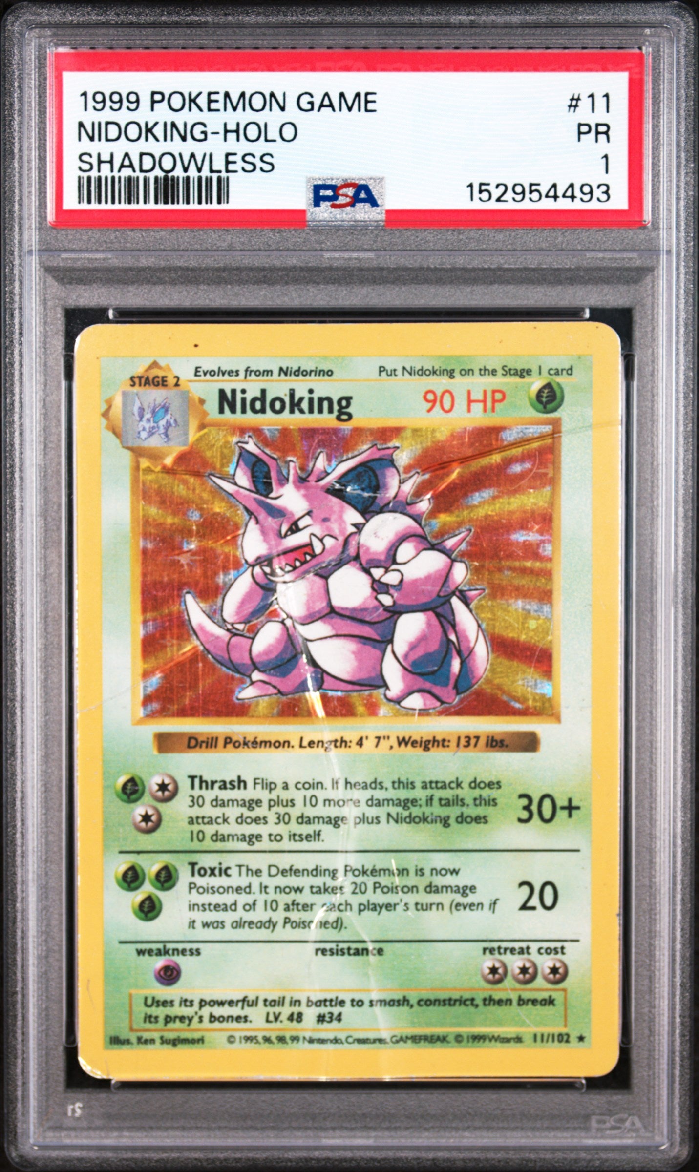 Nidoking Holo Shadowless PSA 1 1999 Pokemon Base Set Shadowless #11