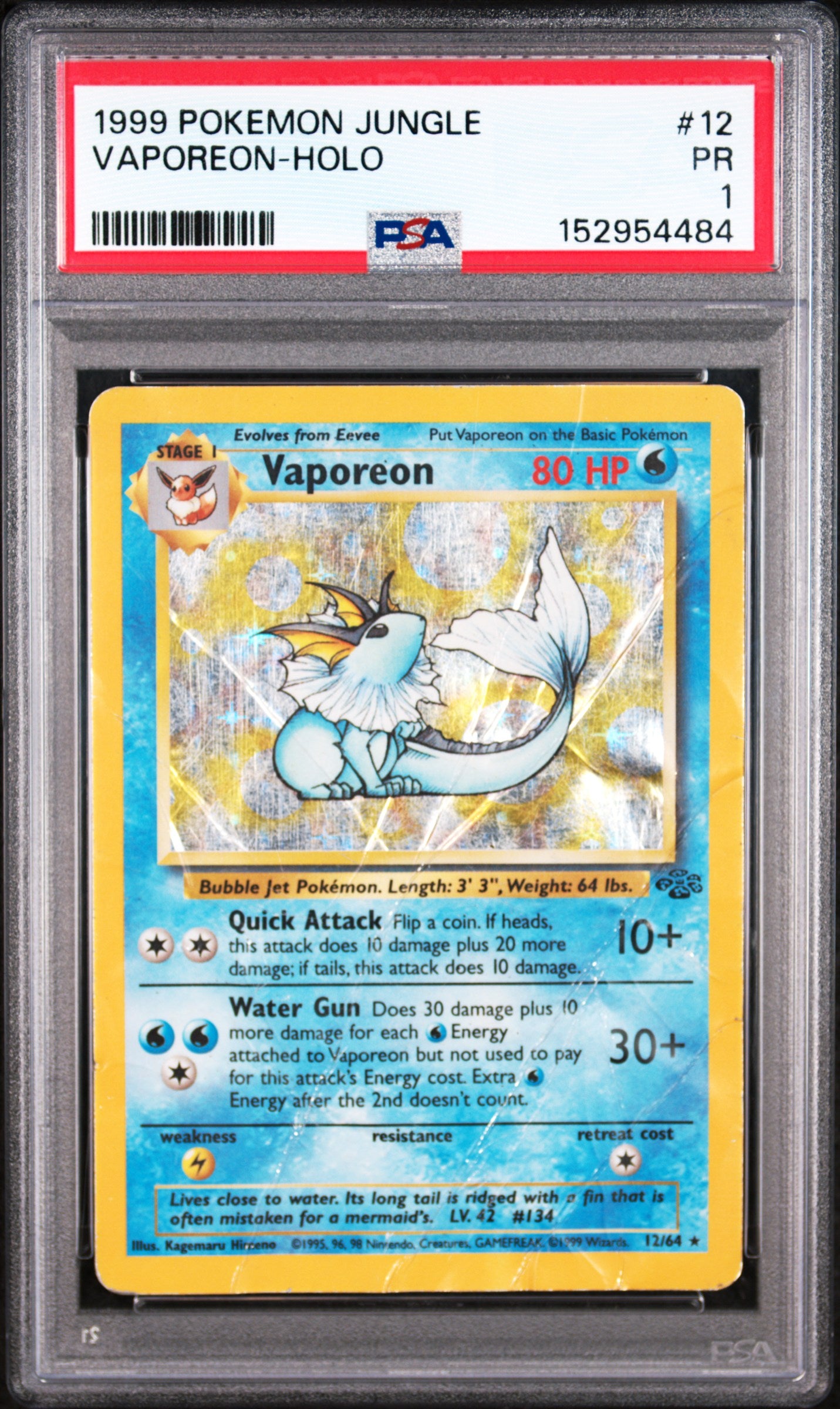 Vaporeon Holo PSA 1 1999 Pokemon Jungle #12