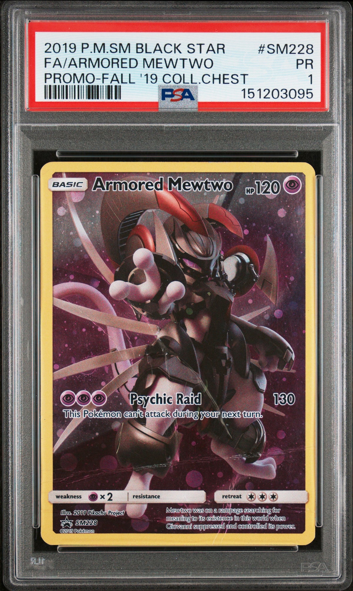 Armored Mewtwo PSA 1 2019 Pokemon SM Black Star Promo #SM228