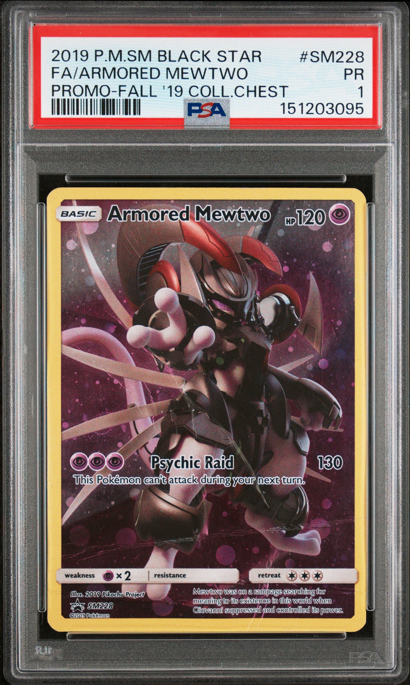 Armored Mewtwo PSA 1 2019 Pokemon SM Black Star Promo #SM228