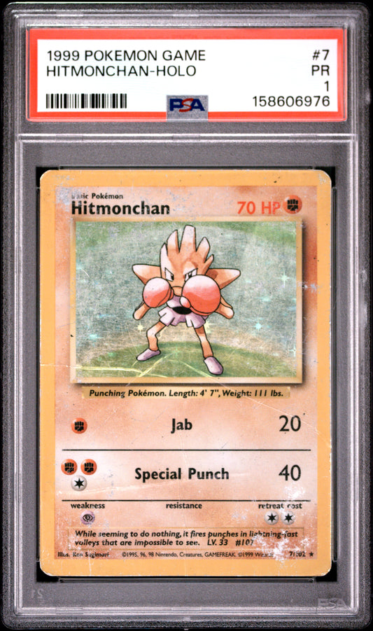 Hitmonchan Holo PSA 1 1999 Pokemon Base Set #7