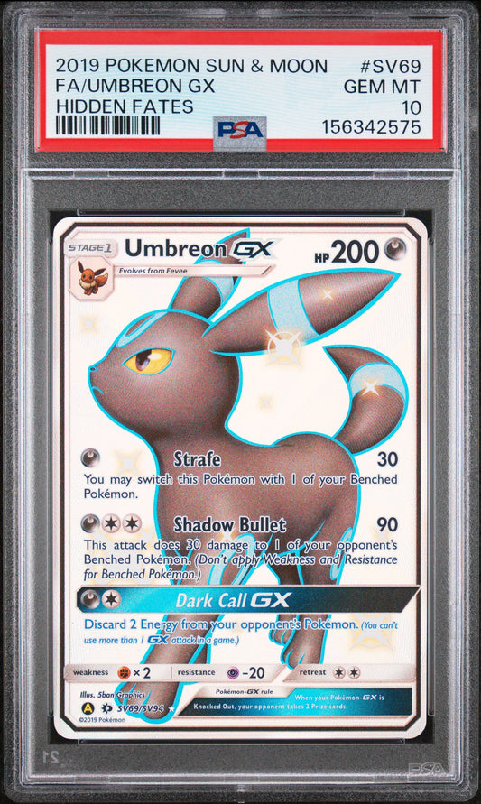 Fa Umbreon Gx PSA 10 2019 Pokemon Sun & Moon Hidden Fates #SV69