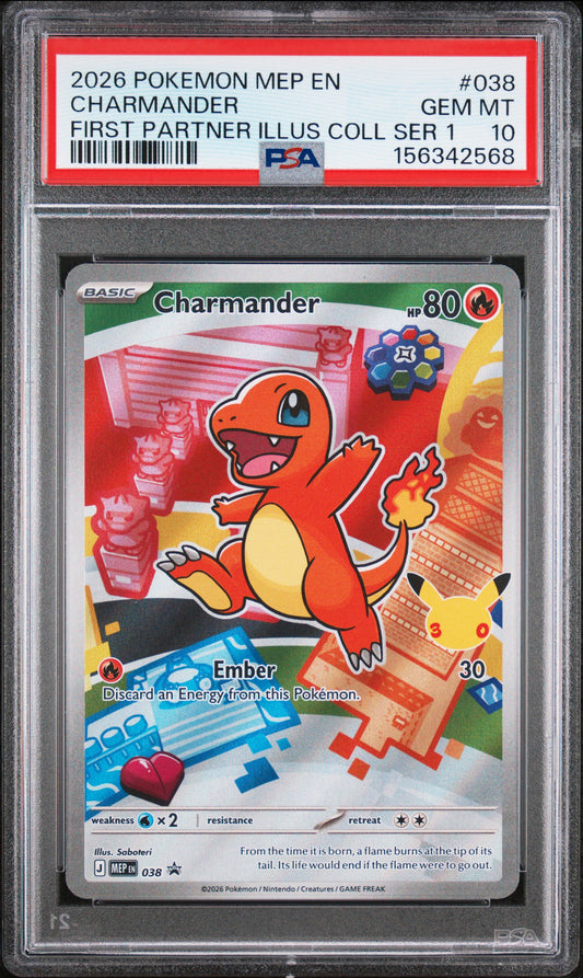 Charmander PSA 10 2026 Pokemon First Partners Illustration Promo Series 1 #038