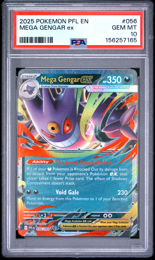 Mega Gengar ex PSA 10 2025 Pokemon En Phantasmal Flames #056