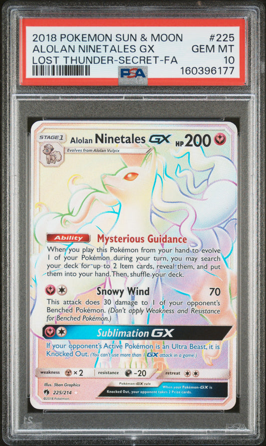 Fa Alolan Ninetales Gx Secret PSA 10 2018 Pokemon SM Lost Thunder #225