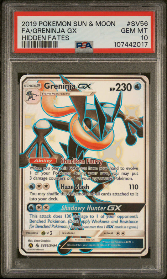 Fa Greninja Gx PSA 10 2019 Pokemon Sun & Moon Hidden Fates #SV56