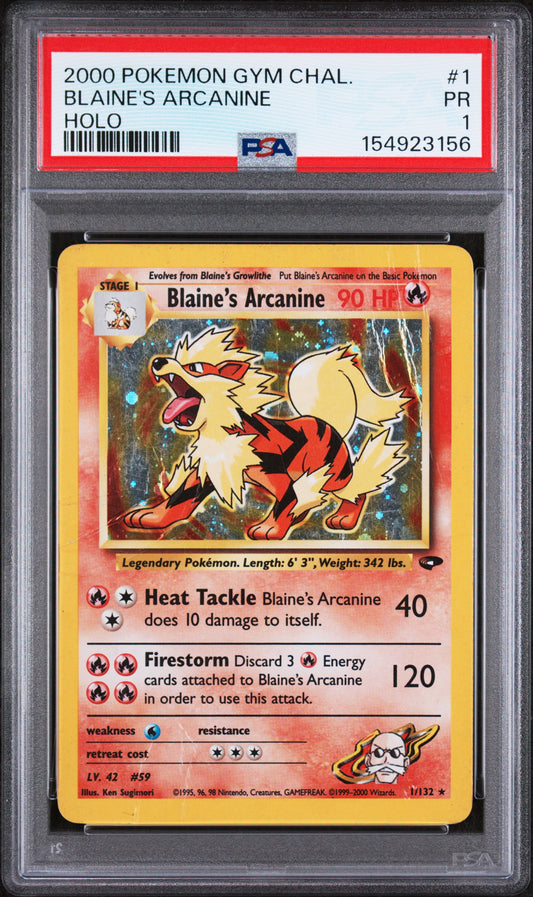 Blaine's Arcanine Holo PSA 1 2000 Pokemon Gym Challenge #1 LOW POP