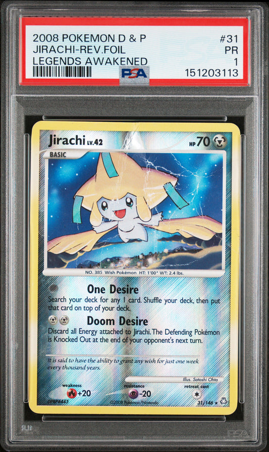 Jirachi Reverse Holo PSA 1 2008 Diamond & Pearl Legends Awakened #31 POP 1