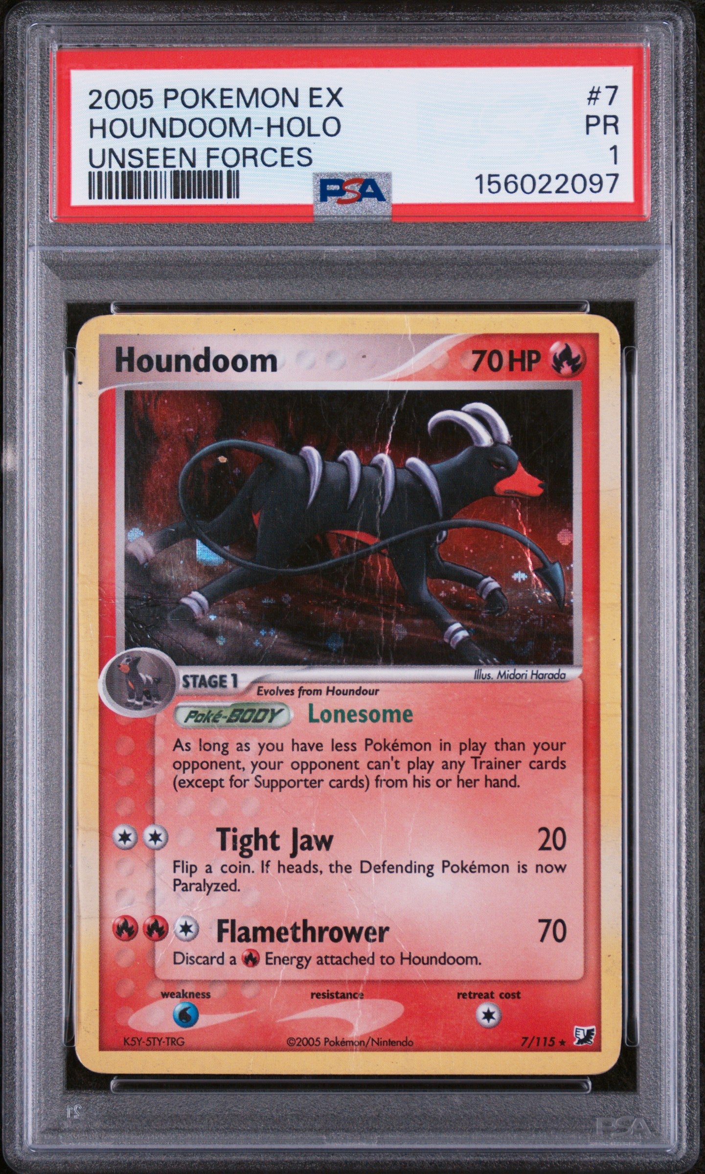 Houndoom Holo PSA 1 2005 Pokemon Ex Unseen Forces #7 POP 4