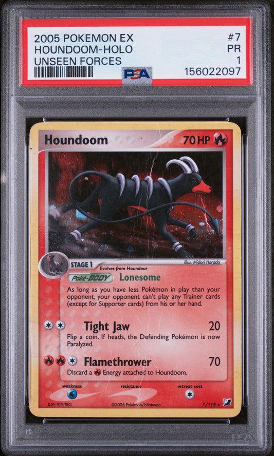 Houndoom Holo PSA 1 2005 Pokemon Ex Unseen Forces #7 POP 4