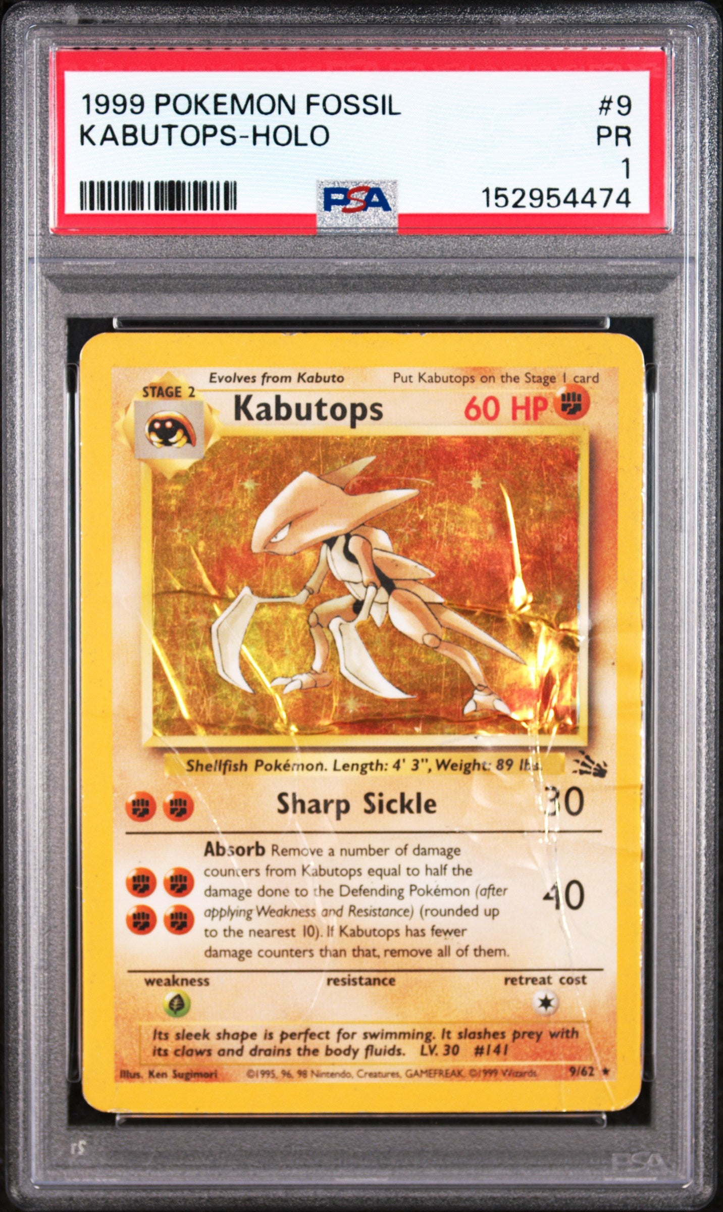 Kabutops Holo PSA 1 1999 Pokemon Fossil #9 LOW POP
