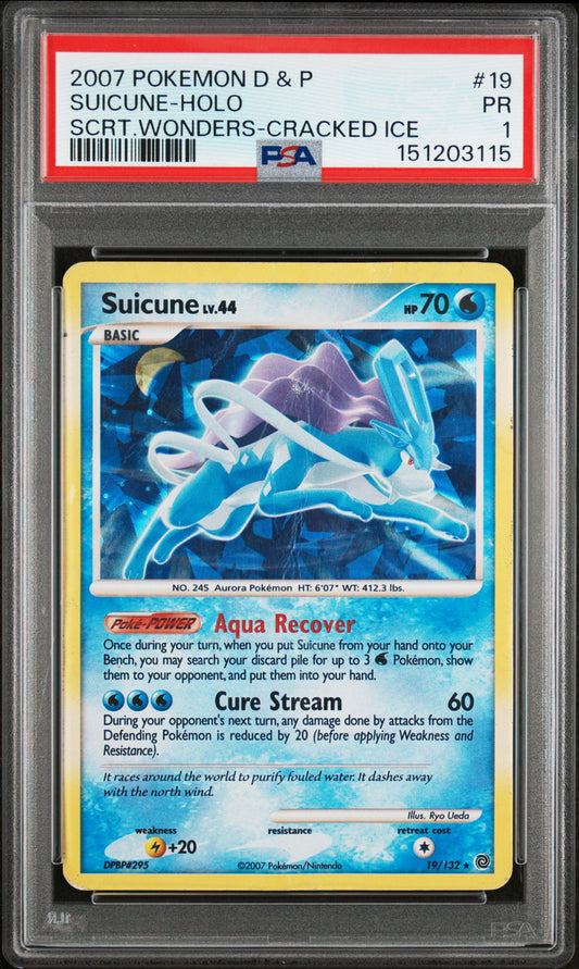 Suicune Cracked Ice Holo PSA 1 2007 Diamond & Pearl Secret Wonders #19 POP 7