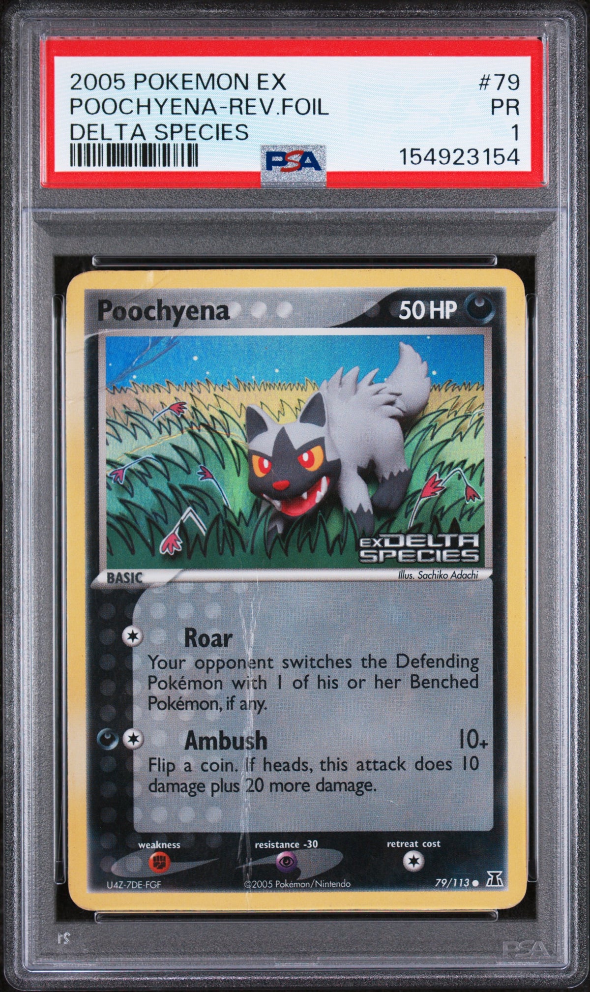 Poochyena Rev Foil PSA 1 2005 Pokemon Ex Delta Species #79 POP 1