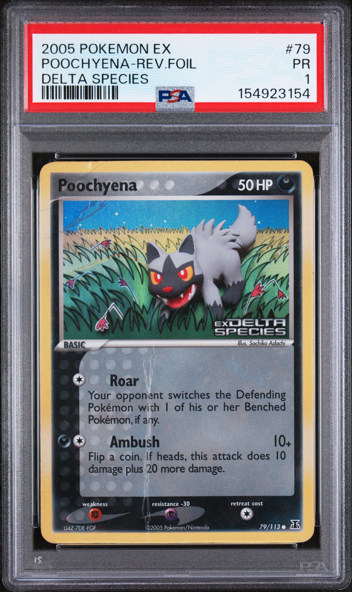 Poochyena Rev Foil PSA 1 2005 Pokemon Ex Delta Species #79 POP 1