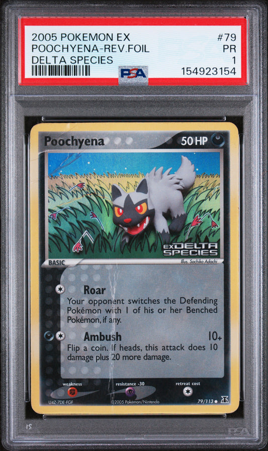 Poochyena Rev Foil PSA 1 2005 Pokemon Ex Delta Species #79 POP 1
