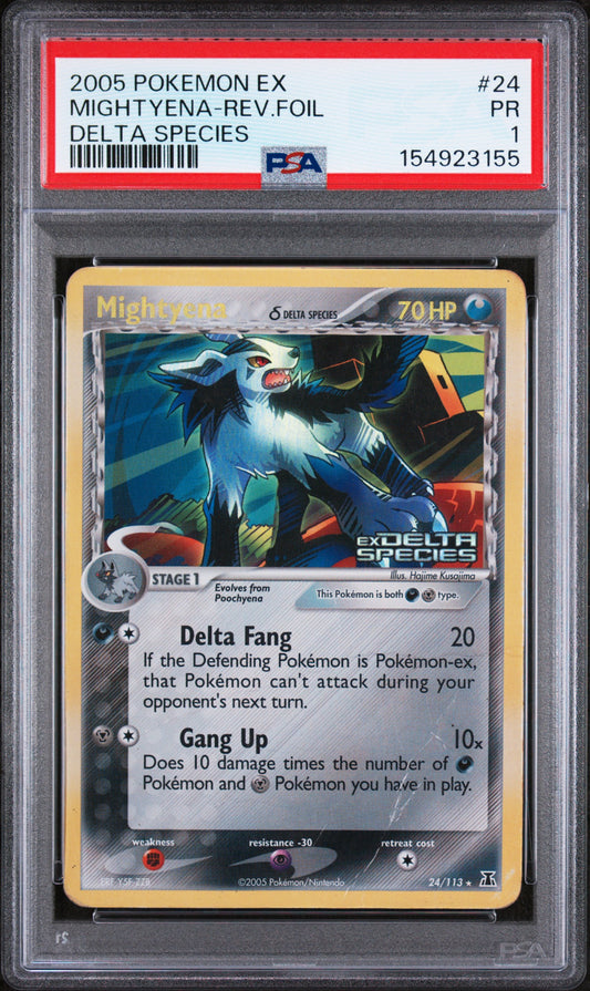 Mightyena Rev Foil PSA 1 2005 Pokemon Ex Delta Species #24 POP 3