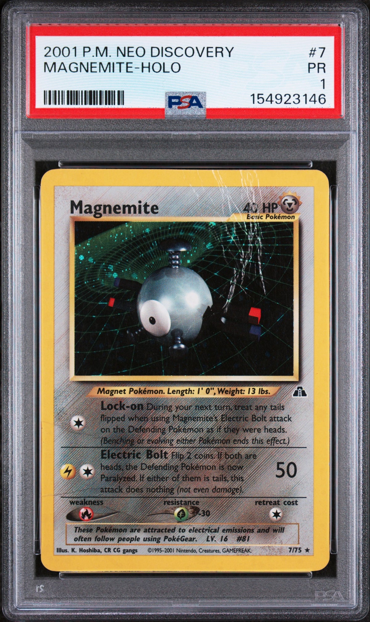 Magnemite Holo PSA 1 2001 Pokemon Neo Discovery #7 POP 6