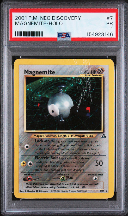 Magnemite Holo PSA 1 2001 Pokemon Neo Discovery #7 POP 6