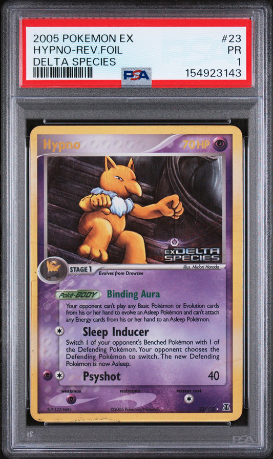 Hypno Reverse Holo PSA 1 2005 Pokemon ex Delta Species #23 POP 3