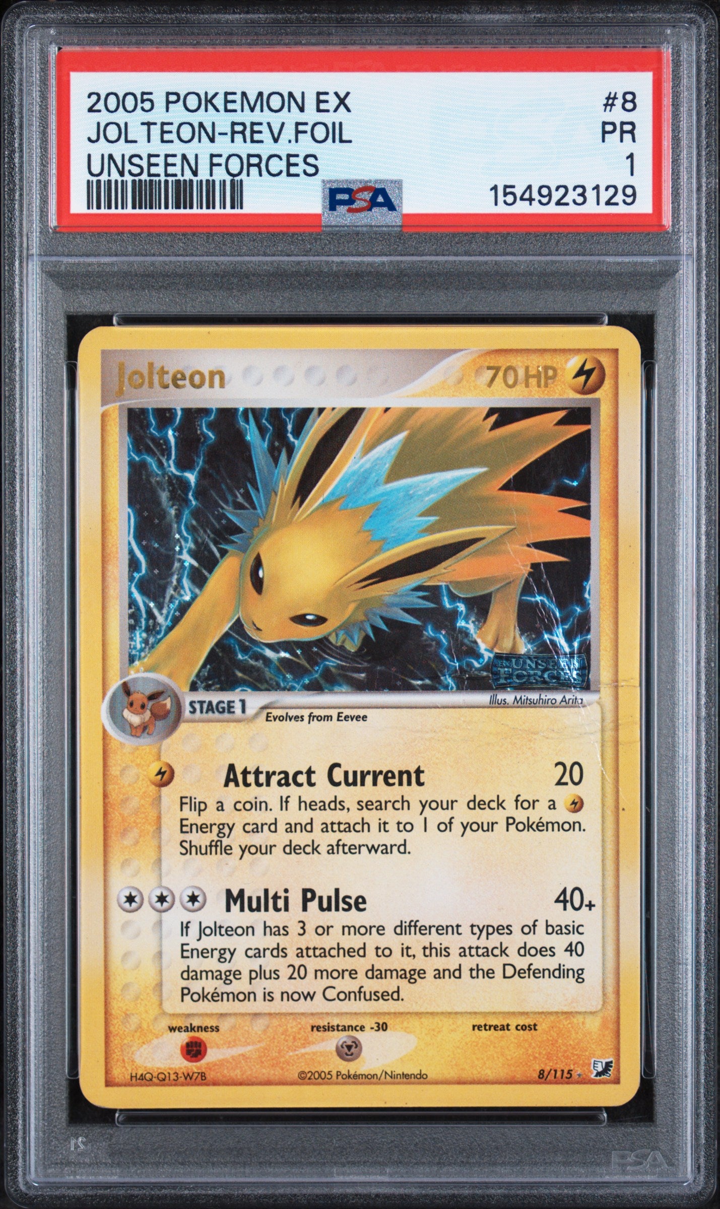 Jolteon Reverse Holo PSA 1 2005 Pokemon EX Unseen Forces #8 POP 10