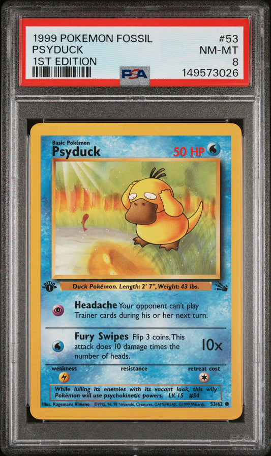 Psyduck 1st Edition PSA 8 1999 Pokemon Fossil #53