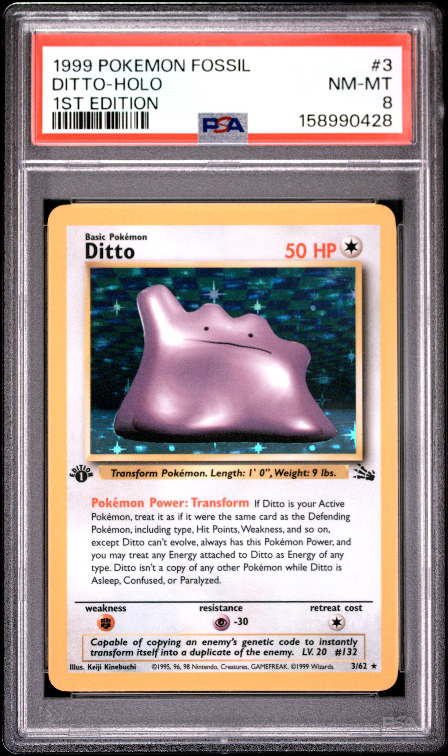 Ditto Holo 1st Edition PSA 8 1999 Pokemon Fossil #3