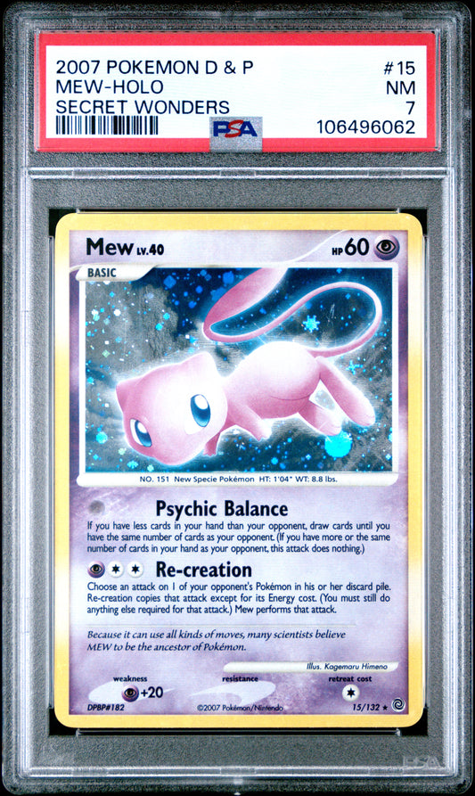 Mew Holo PSA 7 2007 Pokemon Diamond & Pearl Secret Wonders #15