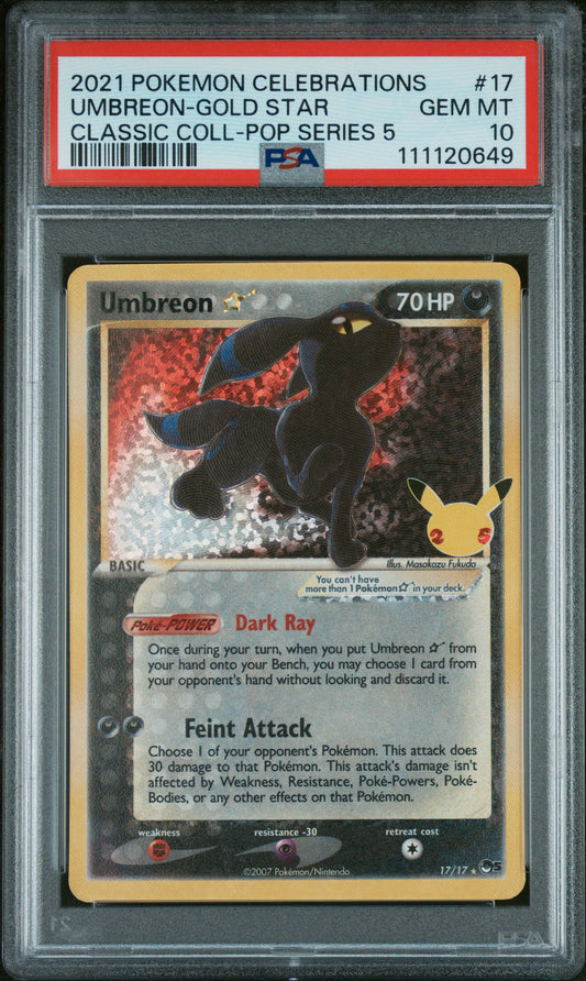Umbreon Gold Star PSA 10 2021 Pokemon Celebrations Classic Collection #17