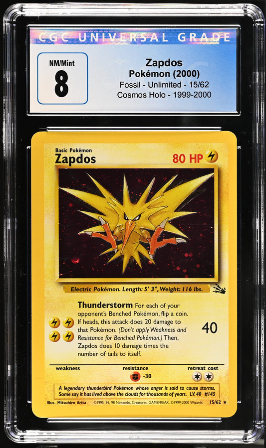 Zapdos Holo CGC 8 2000 Fossil #15/62