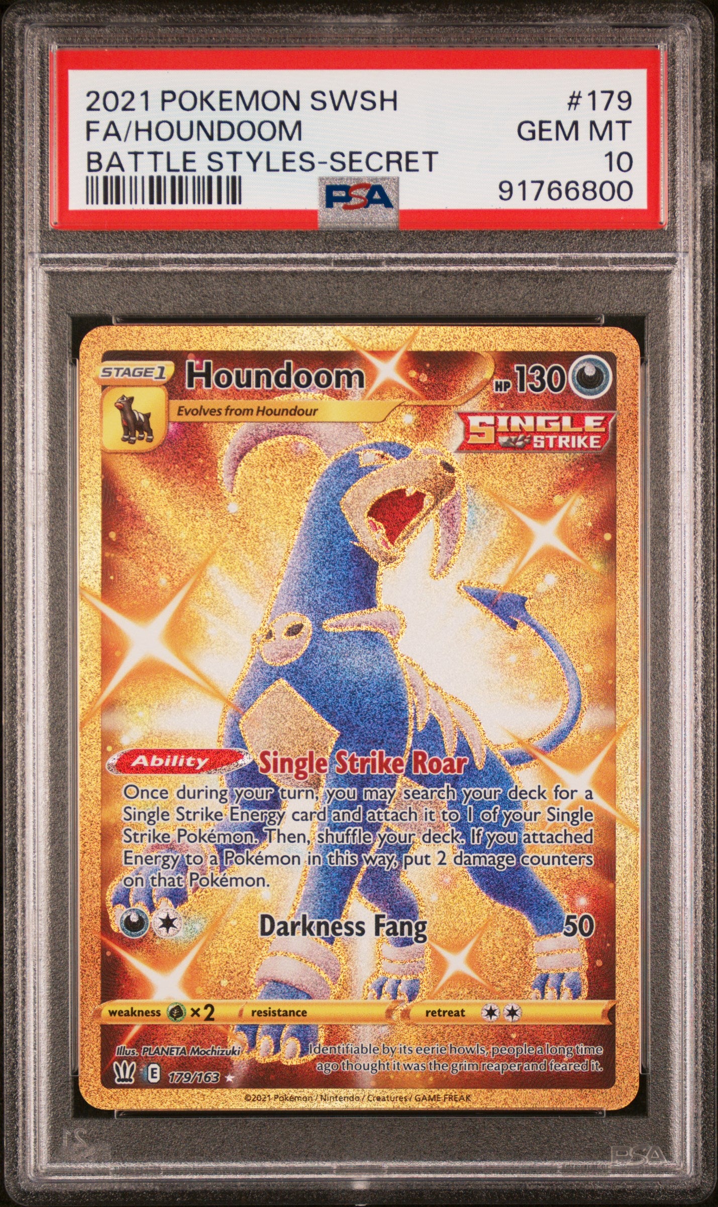 Houndoom Secret PSA 10 2021 Pokemon Sword & Shield Battle Styles #179