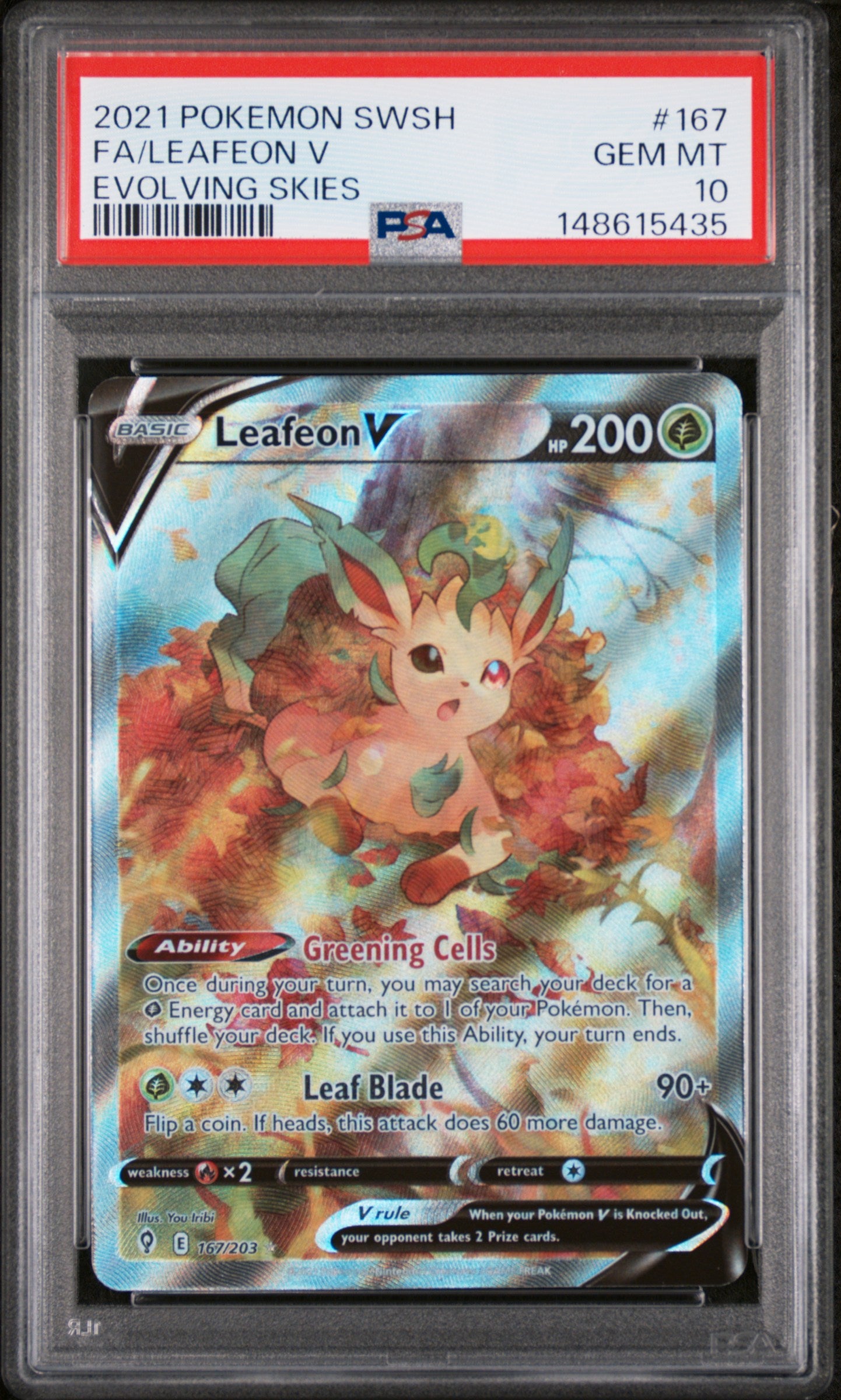 Leafeon V PSA 10 2021 Pokemon Sword & Shield Evolving Skies #167