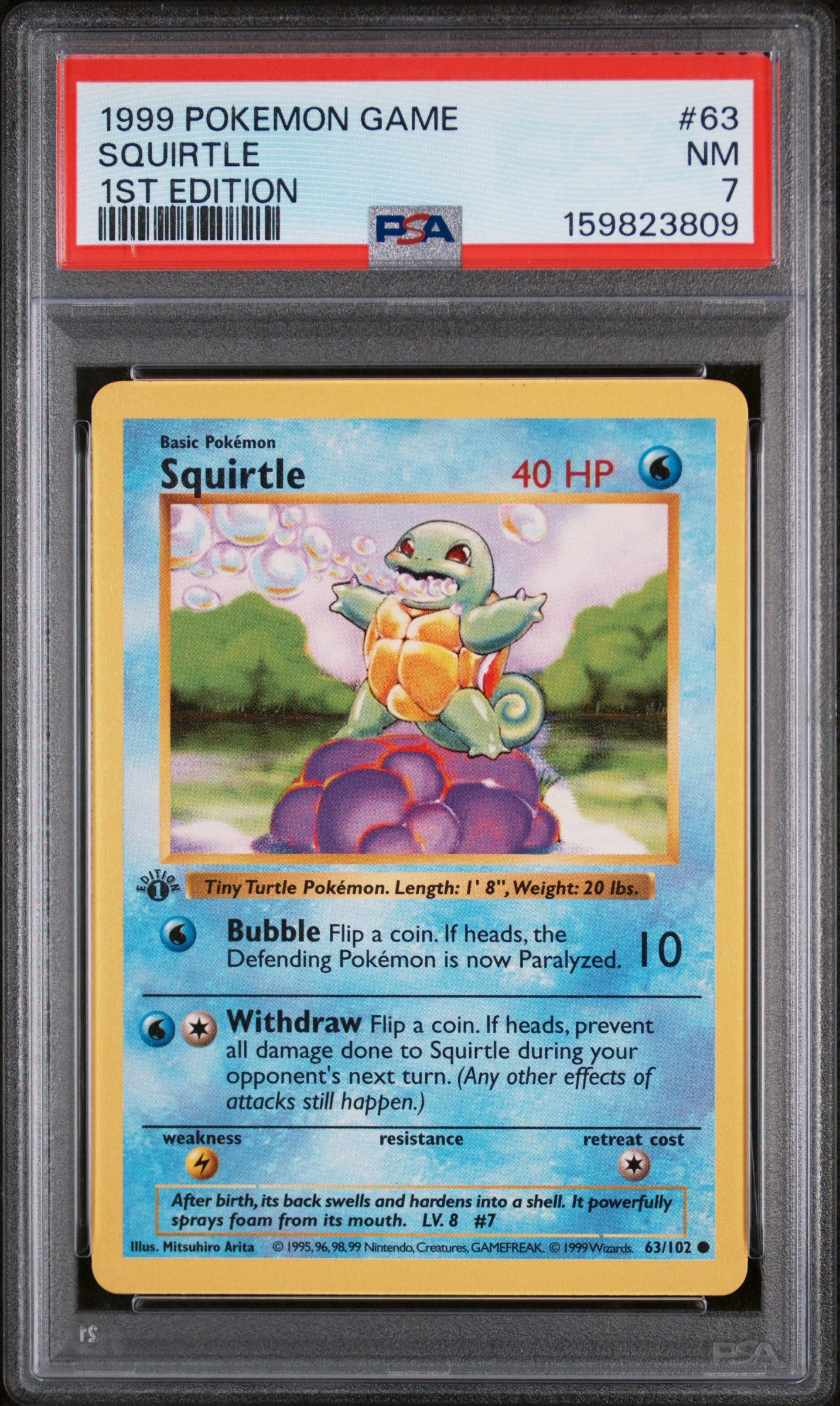 Squirtle 1st Edition PSA 7 1999 Pokemon Base Set Shadowless #63