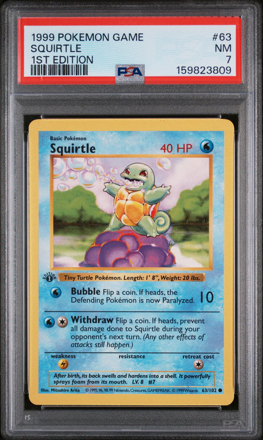 Squirtle 1st Edition PSA 7 1999 Pokemon Base Set Shadowless #63