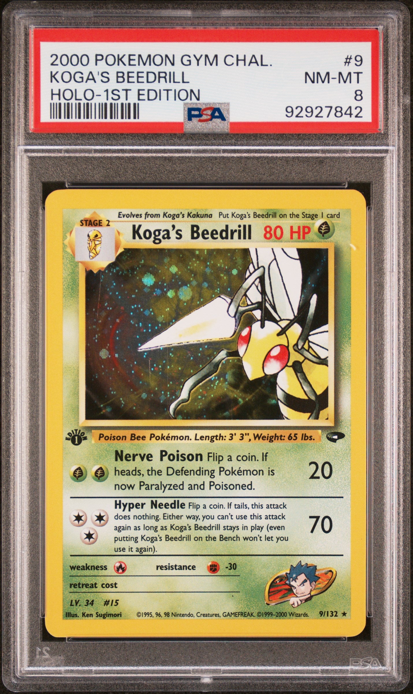 Koga's Beedrill Holo 1st Edition PSA 8 2000 Pokemon Gym Challenge #9