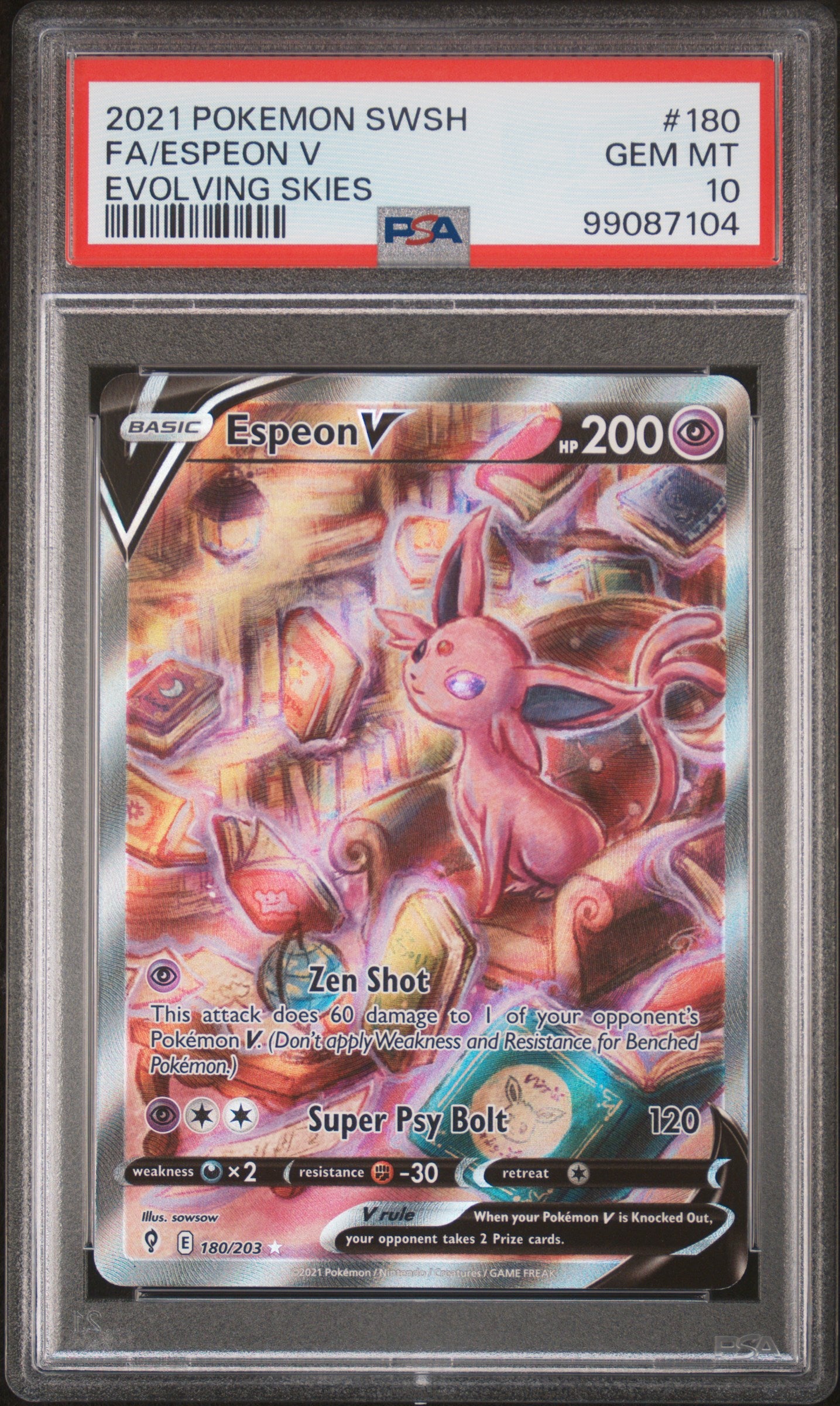 Espeon V PSA 10 2021 Pokemon Sword & Shield Evolving Skies #180