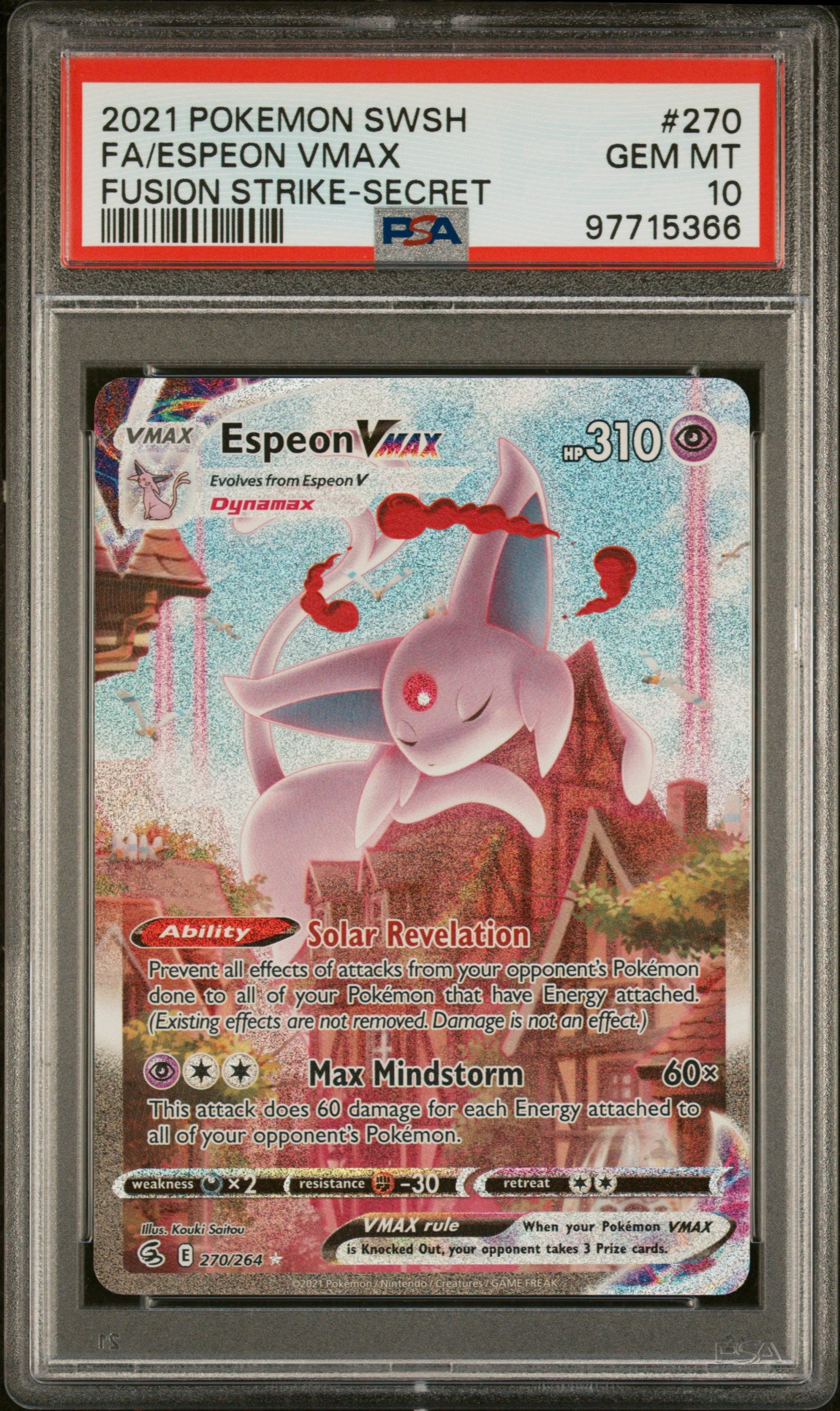 Espeon VMAX PSA 10 2021 Pokemon Sword & Shield Fusion Strike #270