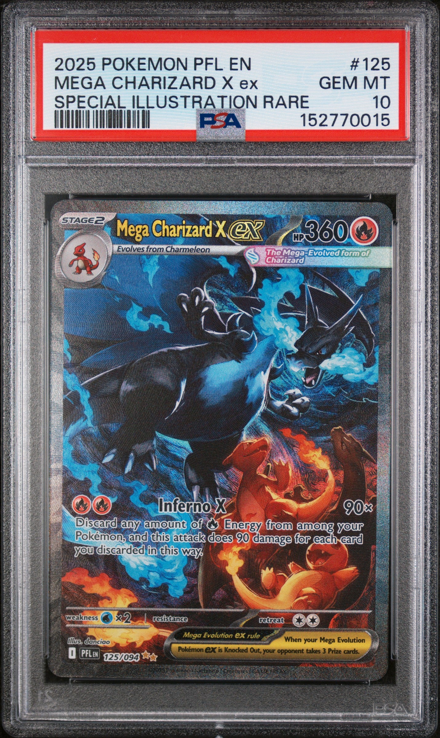 Mega Charizard X ex PSA 10 2025 Pokemon Pfl En Phantasmal Flames #125