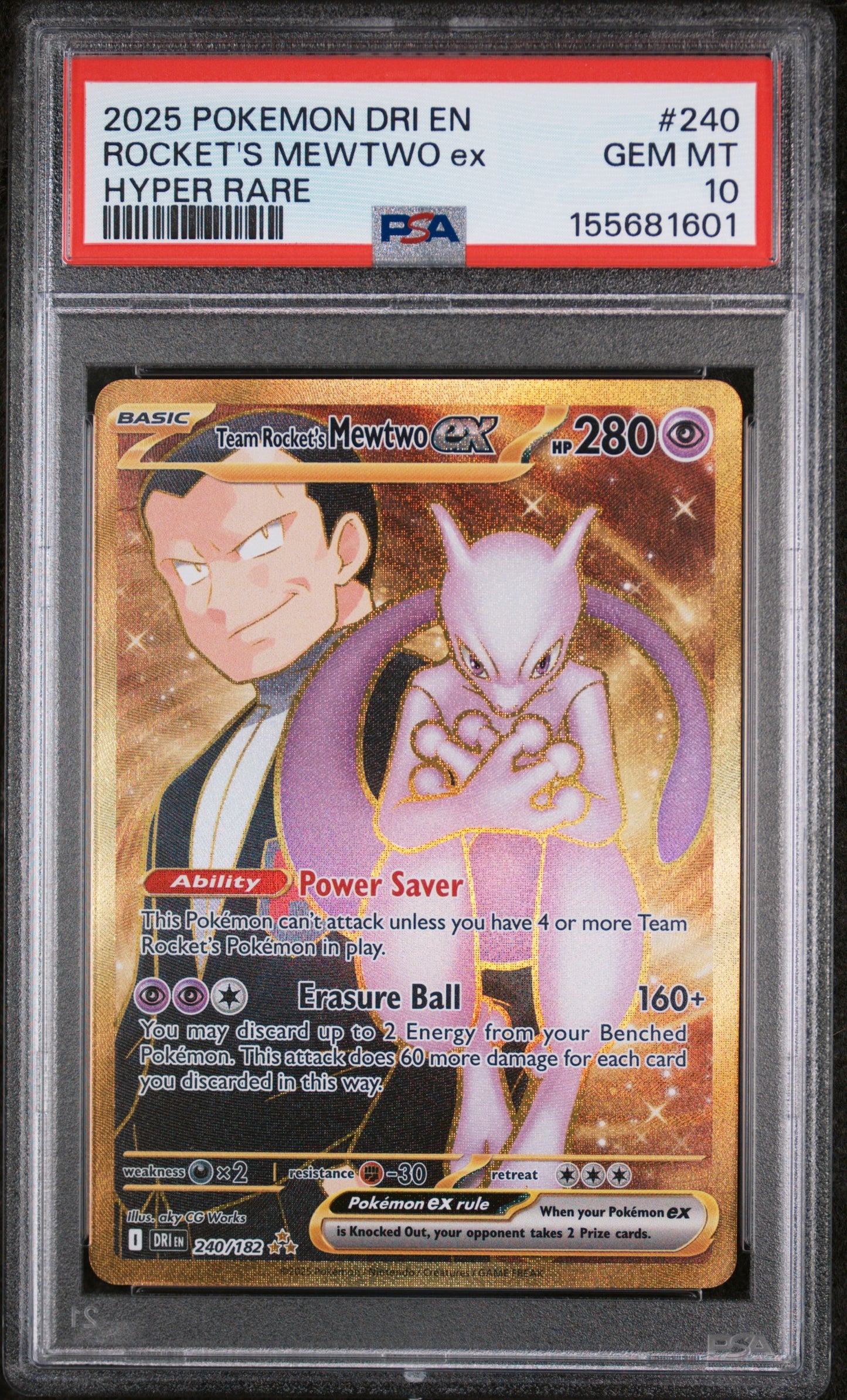 Team Rocket's Mewtwo ex PSA 10 2025 Pokemon Dri En Destined Rivals #240