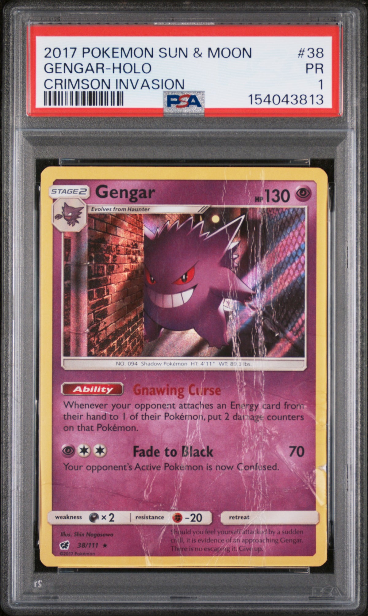 Gengar Holo PSA 1 2017 Pokemon SM Crimson Invasion #38 POP 1