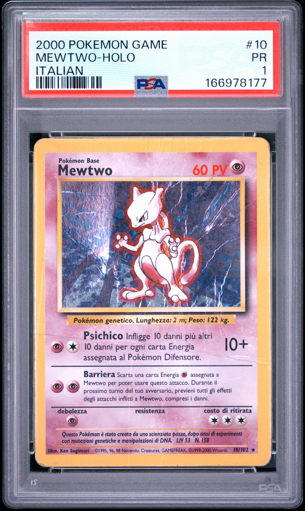 Mewtwo Holo Italian PSA 1 2000 Pokemon Base Set #10 POP 7