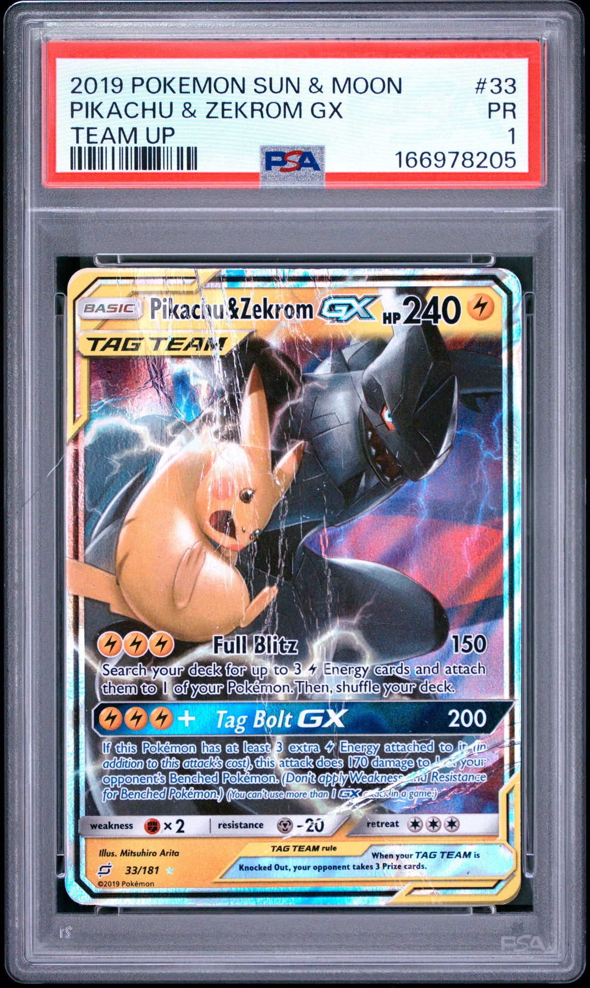 Pikachu & Zekrom GX PSA 1 2019 Pokemon Sun & Moon Team Up #33
